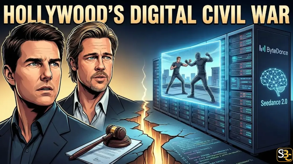 tom cruise brad pitt ai video, AI video controversy, Tom Cruise digital twin, Brad Pitt AI fight, Seedance 2.0 interface, ByteDance AI tech, Hollywood strike 2026, SAG-AFTRA AI rules, realistic deepfakes, cinematic AI video, rooftop fight AI, Ruairi Robinson AI, Rhett Reese AI tweet, filmmaking democratized, AI copyright law, Disney vs ByteDance, Marvel AI characters, Star Wars AI video, 2K resolution AI, watermark-free AI, multimodal AI generator, Hollywood gatekeepers, future of cinema, digital likeness rights, entertainment technology